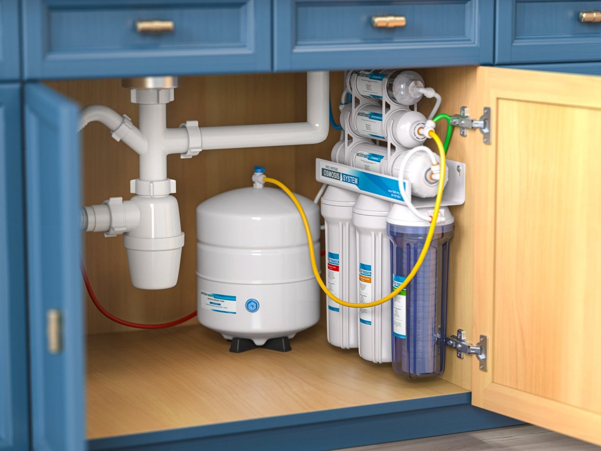 Reverse osmosis system under a kitchen sink